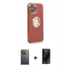 MARSİLYAN™- iPhone 13 Pro Max Kılıf İz Form Serisi - Siyah 3D Antistatik Hayalet Cam Ekran Koruyucu + Neon Fosforlu Kamera Lens - YL