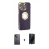 MARSİLYAN™- iPhone 13 Pro Max Kılıf İz Form Serisi - Siyah 3D Antistatik Hayalet Cam Ekran Koruyucu + Neon Fosforlu Kamera Lens - YL