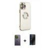 MARSİLYAN™- iPhone 13 Pro Max Kılıf İz Form Serisi - Siyah 3D Antistatik Hayalet Cam Ekran Koruyucu + Neon Fosforlu Kamera Lens - YL