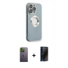 MARSİLYAN™- iPhone 13 Pro Max Kılıf İz Form Serisi - Siyah 3D Antistatik Hayalet Cam Ekran Koruyucu + Neon Fosforlu Kamera Lens - YL