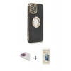 MARSİLYAN™- iPhone 13 Pro Max Kılıf İz Form Serisi - Siyah 6D Mat Seramik Hayalet Nano Ekran Koruyucu + Gökkuşağı Pers Alüminyum Kamera Lens
