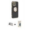 MARSİLYAN™- iPhone 13 Pro Max Kılıf İz Form Serisi - Siyah 6D Mat Seramik Hayalet Nano Ekran Koruyucu + Rainbow Kamera Lens Koruma Cam - MR