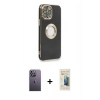 MARSİLYAN™- iPhone 13 Pro Max Kılıf İz Form Serisi - Siyah 6D Mat Seramik Hayalet Nano Ekran Koruyucu + Neon Fosforlu Kamera Lens - BZ