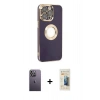 MARSİLYAN™- iPhone 13 Pro Max Kılıf İz Form Serisi - Siyah 6D Mat Seramik Hayalet Nano Ekran Koruyucu + Neon Fosforlu Kamera Lens - BZ
