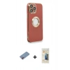 MARSİLYAN™- iPhone 13 Pro Max Kılıf İz Form Serisi - Siyah 6D Mat Seramik Hayalet Nano Ekran Koruyucu + Pembe Shine Kamera Lens Koruma Cam