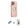 MARSİLYAN™- iPhone 13 Pro Max Kılıf İz Form Serisi - Siyah 6D Mat Seramik Hayalet Nano Ekran Koruyucu + Pembe Shine Kamera Lens Koruma Cam