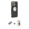 MARSİLYAN™- iPhone 13 Pro Max Kılıf İz Form Serisi - Siyah 6D Mat Seramik Hayalet Nano Ekran Koruyucu + Pembe Shine Kamera Lens Koruma Cam