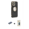 MARSİLYAN™- iPhone 13 Pro Max Kılıf İz Form Serisi - Siyah 6D Mat Seramik Hayalet Nano Ekran Koruyucu + Yeşil Renkli Kamera Lens Koruma Cam