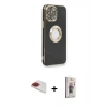 MARSİLYAN™- iPhone 13 Pro Max Kılıf İz Form Serisi - Siyah Bilvis 3D Cam Ekran Koruyucu + Pers Alüminyum Kamera Lens - KI