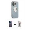 MARSİLYAN™- iPhone 13 Pro Max Kılıf İz Form Serisi - Siyah Bilvis 3D Cam Ekran Koruyucu + Neon Fosforlu Kamera Lens - MI