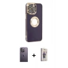 MARSİLYAN™- iPhone 13 Pro Max Kılıf İz Form Serisi - Siyah Bilvis 3D Cam Ekran Koruyucu + Neon Fosforlu Kamera Lens - BZ