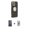 MARSİLYAN™- iPhone 13 Pro Max Kılıf İz Form Serisi - Siyah Bilvis 3D Cam Ekran Koruyucu + Neon Fosforlu Kamera Lens - BZ
