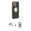 MARSİLYAN™- iPhone 13 Pro Max Kılıf İz Form Serisi - Siyah Bilvis 3D Cam Ekran Koruyucu + Pers Alüminyum Kamera Lens - GI