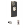 MARSİLYAN™- iPhone 13 Pro Max Kılıf İz Form Serisi - Siyah Bilvis 3D Cam Ekran Koruyucu + Rainbow Kamera Lens Koruma Cam - MR