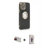 MARSİLYAN™- iPhone 13 Pro Max Kılıf İz Form Serisi - Siyah Bilvis 3D Cam Ekran Koruyucu + Rainbow Kamera Lens Koruma Cam - KI