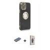 MARSİLYAN™- iPhone 13 Pro Max Kılıf İz Form Serisi - Siyah Bilvis 3D Cam Ekran Koruyucu + Renkli Kamera Lens Koruma Cam - TU