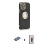 MARSİLYAN™- iPhone 13 Pro Max Kılıf İz Form Serisi - Siyah Bilvis 3D Cam Ekran Koruyucu + Renkli Kamera Lens Koruma Cam - MI