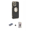 MARSİLYAN™- iPhone 13 Pro Max Kılıf İz Form Serisi - Siyah Bilvis 3D Cam Ekran Koruyucu + Sarı Renkli Kamera Lens Koruma Cam