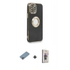 MARSİLYAN™- iPhone 13 Pro Max Kılıf İz Form Serisi - Siyah Bilvis 3D Cam Ekran Koruyucu + Shine Kamera Lens Koruma Cam - GI