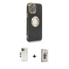MARSİLYAN™- iPhone 13 Pro Max Kılıf İz Form Serisi - Siyah Bilvis 3D Cam Ekran Koruyucu + Shine Kamera Lens - GD