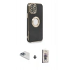 MARSİLYAN™- iPhone 13 Pro Max Kılıf İz Form Serisi - Siyah Bilvis 3D Cam Ekran Koruyucu + Pers Alüminyum Kamera Lens - SABE