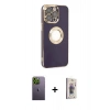 MARSİLYAN™- iPhone 13 Pro Max Kılıf İz Form Serisi - Siyah Bilvis 3D Cam Ekran Koruyucu + Neon Fosforlu Kamera Lens - YL