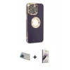 MARSİLYAN™- iPhone 13 Pro Max Kılıf İz Form Serisi - Siyah Bilvis 3D Mat Cam Ekran Koruyucu + Rainbow Kamera Lens Koruma Cam - MI