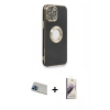 MARSİLYAN™- iPhone 13 Pro Max Kılıf İz Form Serisi - Siyah Bilvis 3D Mat Cam Ekran Koruyucu + Rainbow Kamera Lens Koruma Cam - MI