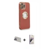 MARSİLYAN™- iPhone 13 Pro Max Kılıf İz Form Serisi - Siyah Bilvis 3D Mat Cam Ekran Koruyucu + Mor Rainbow Kamera Lens Koruma Cam