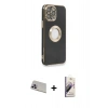 MARSİLYAN™- iPhone 13 Pro Max Kılıf İz Form Serisi - Siyah Bilvis 3D Mat Cam Ekran Koruyucu + Mor Rainbow Kamera Lens Koruma Cam