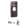 MARSİLYAN™- iPhone 13 Pro Max Kılıf İz Form Serisi - Siyah Bilvis 3D Mat Cam Ekran Koruyucu + Mor Rainbow Kamera Lens Koruma Cam