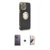 MARSİLYAN™- iPhone 13 Pro Max Kılıf İz Form Serisi - Siyah Bilvis 3D Mat Cam Ekran Koruyucu + Neon Fosforlu Kamera Lens - BZ