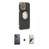 MARSİLYAN™- iPhone 13 Pro Max Kılıf İz Form Serisi - Siyah Bilvis 3D Mat Cam Ekran Koruyucu + Neon Fosforlu Kamera Lens - YL