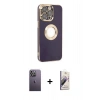 MARSİLYAN™- iPhone 13 Pro Max Kılıf İz Form Serisi - Siyah Bilvis 3D Mat Cam Ekran Koruyucu + Neon Fosforlu Kamera Lens - BZ