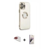 MARSİLYAN™- iPhone 13 Pro Max Kılıf İz Form Serisi - Siyah Bilvis 3D Mat Cam Ekran Koruyucu + Pers Alüminyum Kamera Lens - KI