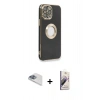 MARSİLYAN™- iPhone 13 Pro Max Kılıf İz Form Serisi - Siyah Bilvis 3D Mat Cam Ekran Koruyucu + Pers Alüminyum Kamera Lens - SABE