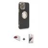 MARSİLYAN™- iPhone 13 Pro Max Kılıf İz Form Serisi - Siyah Bilvis 3D Mat Cam Ekran Koruyucu + Pers Alüminyum Kamera Lens - KI