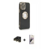 MARSİLYAN™- iPhone 13 Pro Max Kılıf İz Form Serisi - Siyah Bilvis 3D Mat Cam Ekran Koruyucu + Raze Metal Kamera Lens - GD