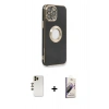 MARSİLYAN™- iPhone 13 Pro Max Kılıf İz Form Serisi - Siyah Bilvis 3D Mat Cam Ekran Koruyucu + Shine Kamera Lens - GD