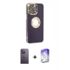 MARSİLYAN™- iPhone 13 Pro Max Kılıf İz Form Serisi - Siyah Bilvis 5in1 3D Magic Cam Ekran Koruyucu + Beyaz Neon Fosforlu Kamera Lens