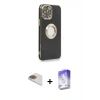 MARSİLYAN™- iPhone 13 Pro Max Kılıf İz Form Serisi - Siyah Bilvis 5in1 3D Magic Cam Ekran Koruyucu + Gold Pers Alüminyum Kamera Lens
