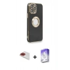 MARSİLYAN™- iPhone 13 Pro Max Kılıf İz Form Serisi - Siyah Bilvis 5in1 3D Magic Cam Ekran Koruyucu + Pers Alüminyum Kamera Lens - KI