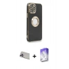 MARSİLYAN™- iPhone 13 Pro Max Kılıf İz Form Serisi - Siyah Bilvis 5in1 3D Magic Cam Ekran Koruyucu + Rainbow Kamera Lens Koruma Cam - MR
