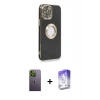 MARSİLYAN™- iPhone 13 Pro Max Kılıf İz Form Serisi - Siyah Bilvis 5in1 3D Magic Cam Ekran Koruyucu + Neon Fosforlu Kamera Lens - YL