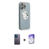 MARSİLYAN™- iPhone 13 Pro Max Kılıf İz Form Serisi - Siyah Bilvis 5in1 3D Magic Cam Ekran Koruyucu + Neon Fosforlu Kamera Lens - MI