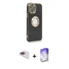 MARSİLYAN™- iPhone 13 Pro Max Kılıf İz Form Serisi - Siyah Bilvis 5in1 3D Magic Cam Ekran Koruyucu + Pers Alüminyum Kamera Lens - GI