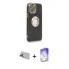MARSİLYAN™- iPhone 13 Pro Max Kılıf İz Form Serisi - Siyah Bilvis 5in1 3D Magic Cam Ekran Koruyucu + Rainbow Kamera Lens Koruma Cam - BZ