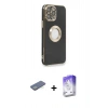 MARSİLYAN™- iPhone 13 Pro Max Kılıf İz Form Serisi - Siyah Bilvis 5in1 3D Magic Cam Ekran Koruyucu + Renkli Kamera Lens Koruma Cam - YL