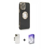 MARSİLYAN™- iPhone 13 Pro Max Kılıf İz Form Serisi - Siyah Bilvis 5in1 3D Magic Cam Ekran Koruyucu + Shine Kamera Lens - GD