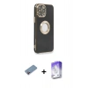 MARSİLYAN™- iPhone 13 Pro Max Kılıf İz Form Serisi - Siyah Bilvis 5in1 3D Magic Cam Ekran Koruyucu + Shine Kamera Lens Koruma Cam - PE
